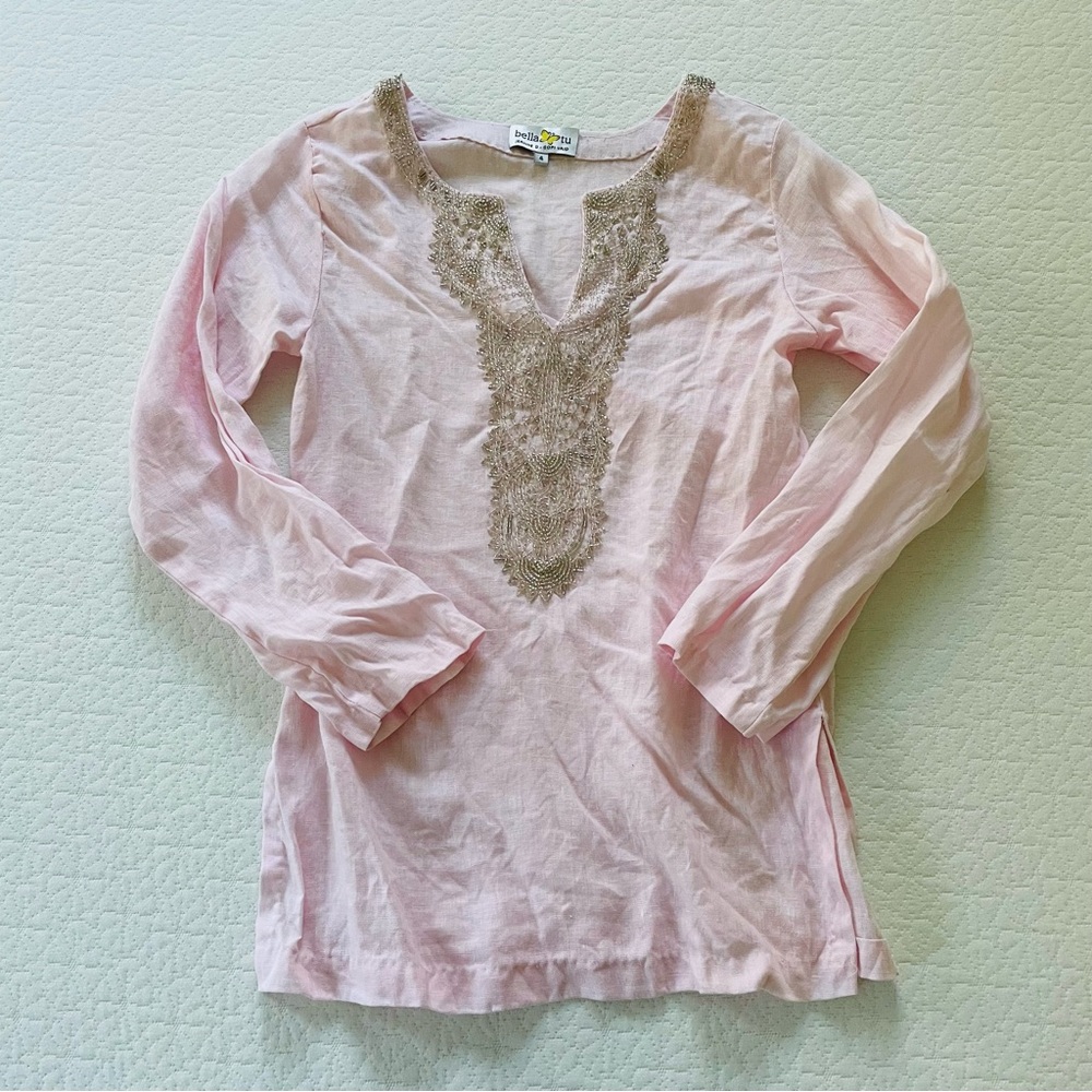 Beaded Embroidered Pink Tunic Top